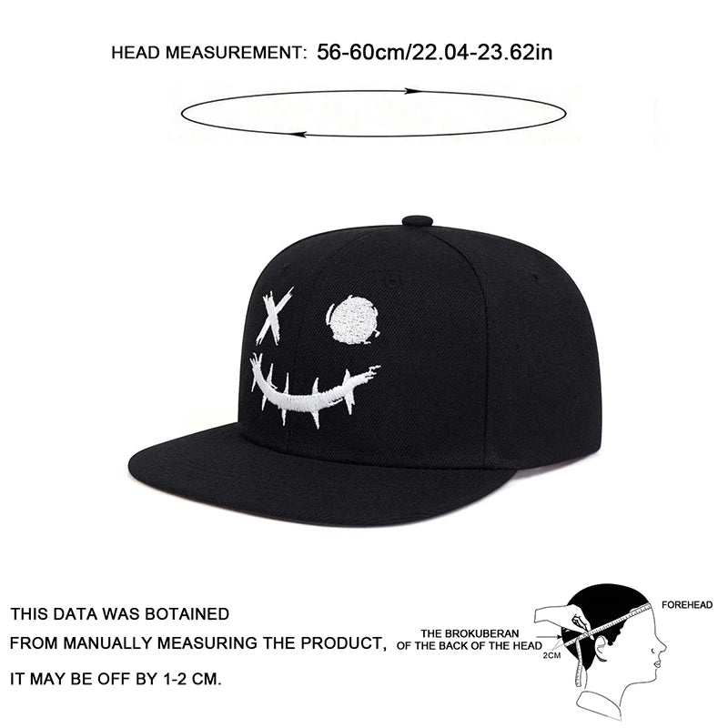Unisex XO Smiling Face Embroidery Hip-hop Hats Adjustable Snapback Caps