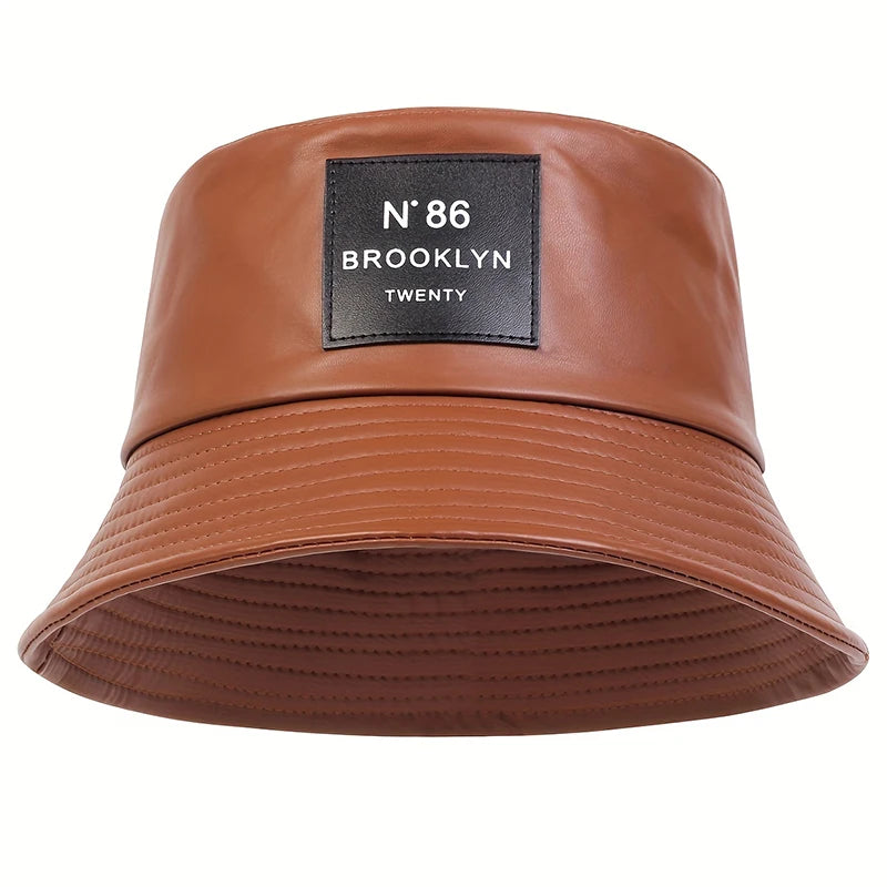 Unisex N86 Label Personality Pu Leather Bucket Hats Fishermen Caps