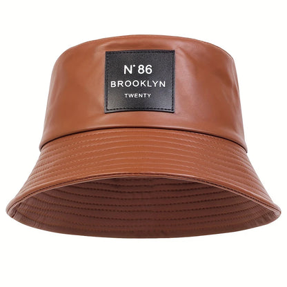 Unisex N86 Label Personality Pu Leather Bucket Hats Fishermen Caps