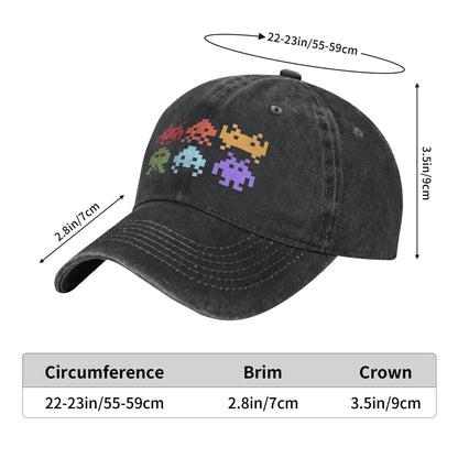 Casual Space Invaders Pixel Art Rainbow Aliens Baseball Caps