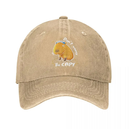 Classic Denim Capybara Don't Worry Be Capy Baseball Cap