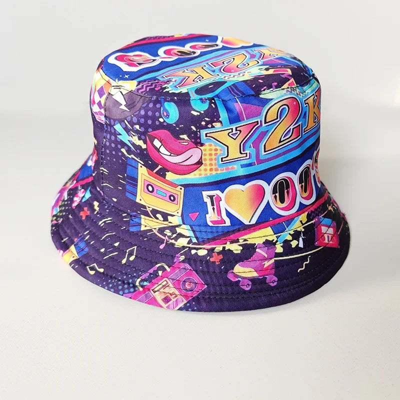 New Fashion Graffiti Sunscreen Bucket Hats Fashion Letter Print Fisherman
