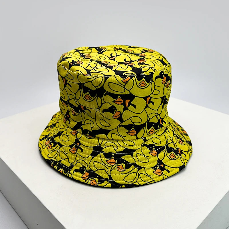 Print Yellow Duck Bucket Hats Sunshade Double Sided Wearable New Unisex Fashion