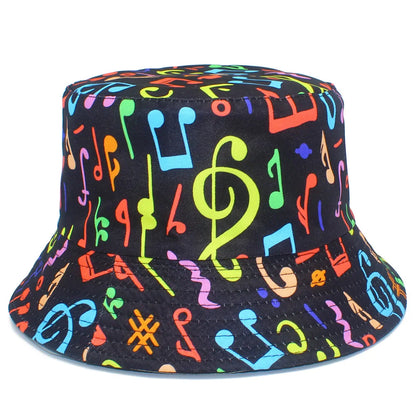 Adorable Musical Note Pattern Fisherman Hat Colorful Graffiti Hip Hop Bucket Hat for Men Women