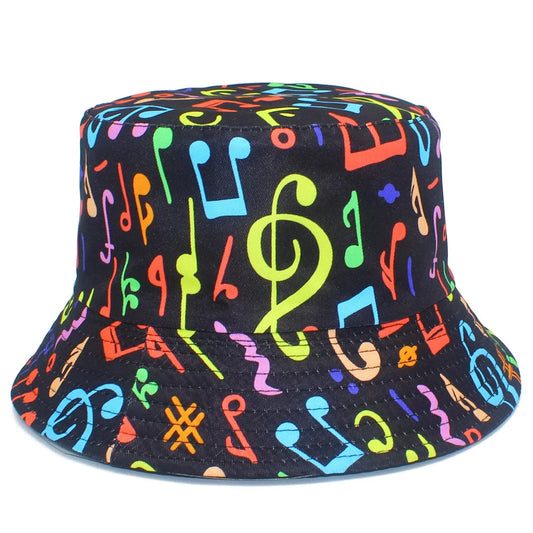 Adorable Musical Note Pattern Fisherman Hat Colorful Graffiti Hip Hop Bucket Hat for Men Women