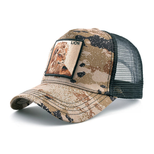 Camouflage With Embroidery Lion Patch Snapback Baseball Cap