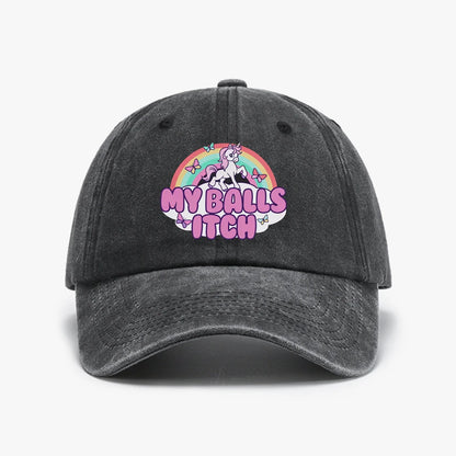 Funny Meme Hat My Balls Itch Ironic Unicorn Rainbow Offensive Baseball Cap