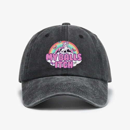 Funny Meme Hat My Balls Itch Ironic Unicorn Rainbow Offensive Baseball Cap