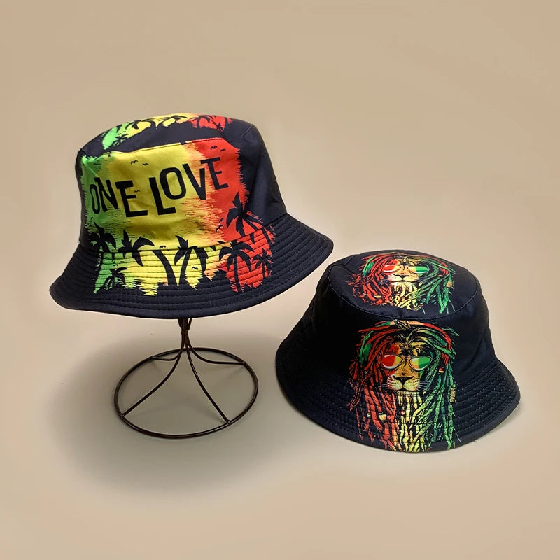 Print Lion Graffiti Letter Bucket Hats New Unisex Fisherman Caps
