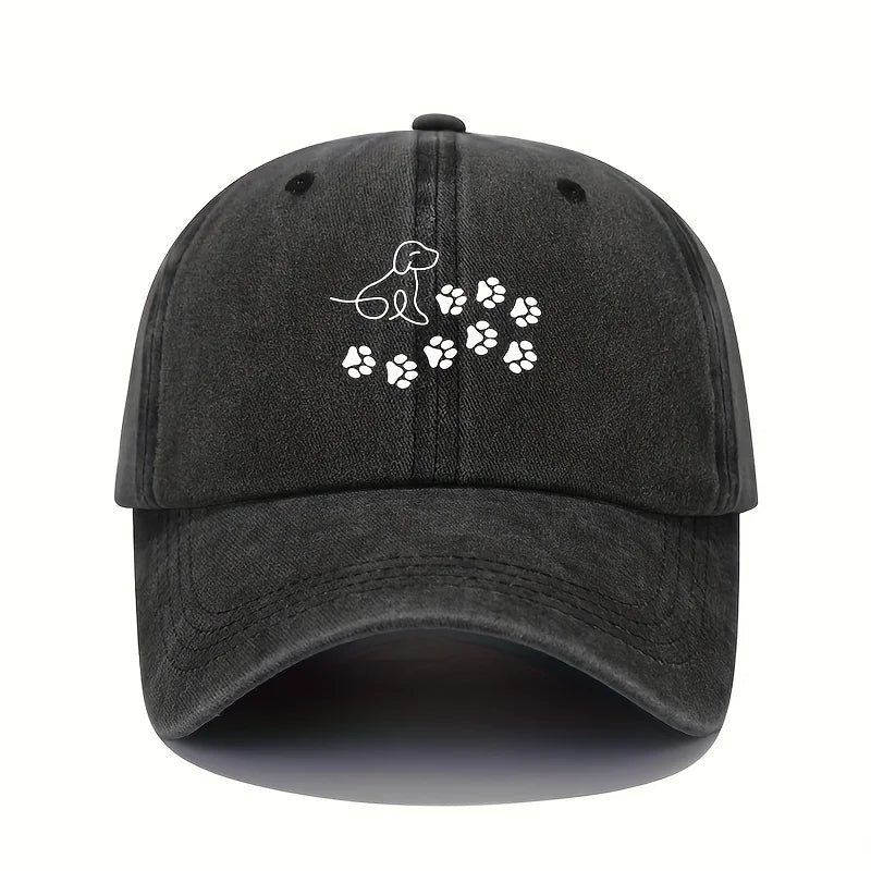 Cute Dog With Paw Print Pattern Baseball Cap Suitable For Both Men And Women