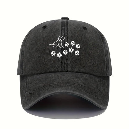 Cute Dog With Paw Print Pattern Baseball Cap Suitable For Both Men And Women