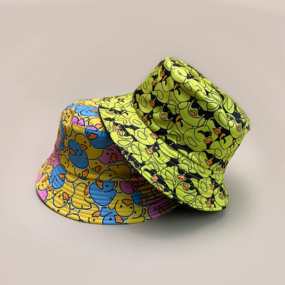 Cartoon Yellow Duck Bucket Hats New Unisex Cute Sunshade Double Sided