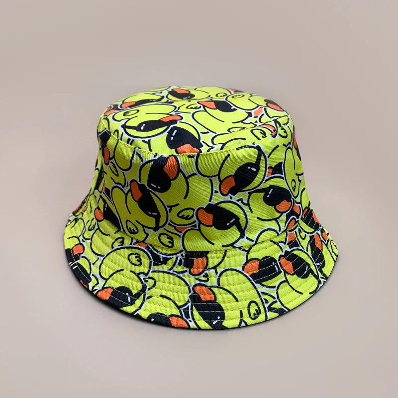 Cartoon Yellow Duck Bucket Hats New Unisex Cute Sunshade Double Sided