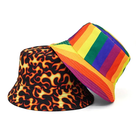 Vintage Rainbow Printed Fishing Hat Bucket Hats For Women Men