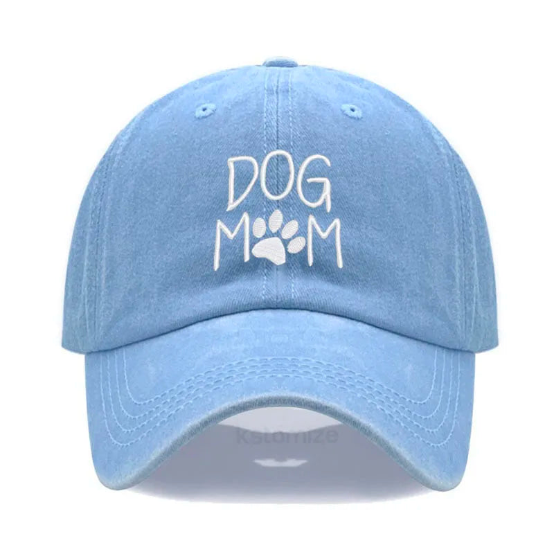 Vintage Washed Cotton DoG MOM Embroidery Baseball Cap For Men Women