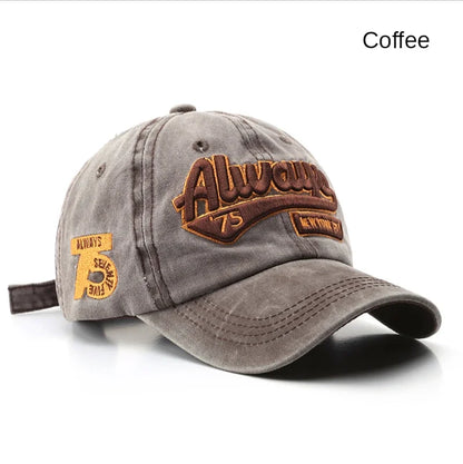 Unisex Cotton Baseball Cap Vintage Washed with Alphabet  ALWAYS Embroidery - Hip-Hop