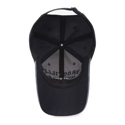 Four Seasons Men Baseball Cap Casual Distressed Cotton Letter Embroidered Cap Bent Brim Dome