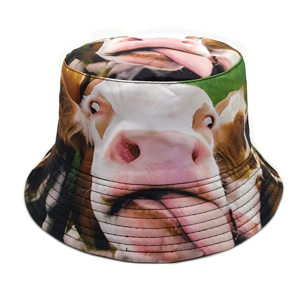 Double-sided Yellow Duck Print Pattern Panama Summer Sunscreen Fisherman Cap Bucket Hat