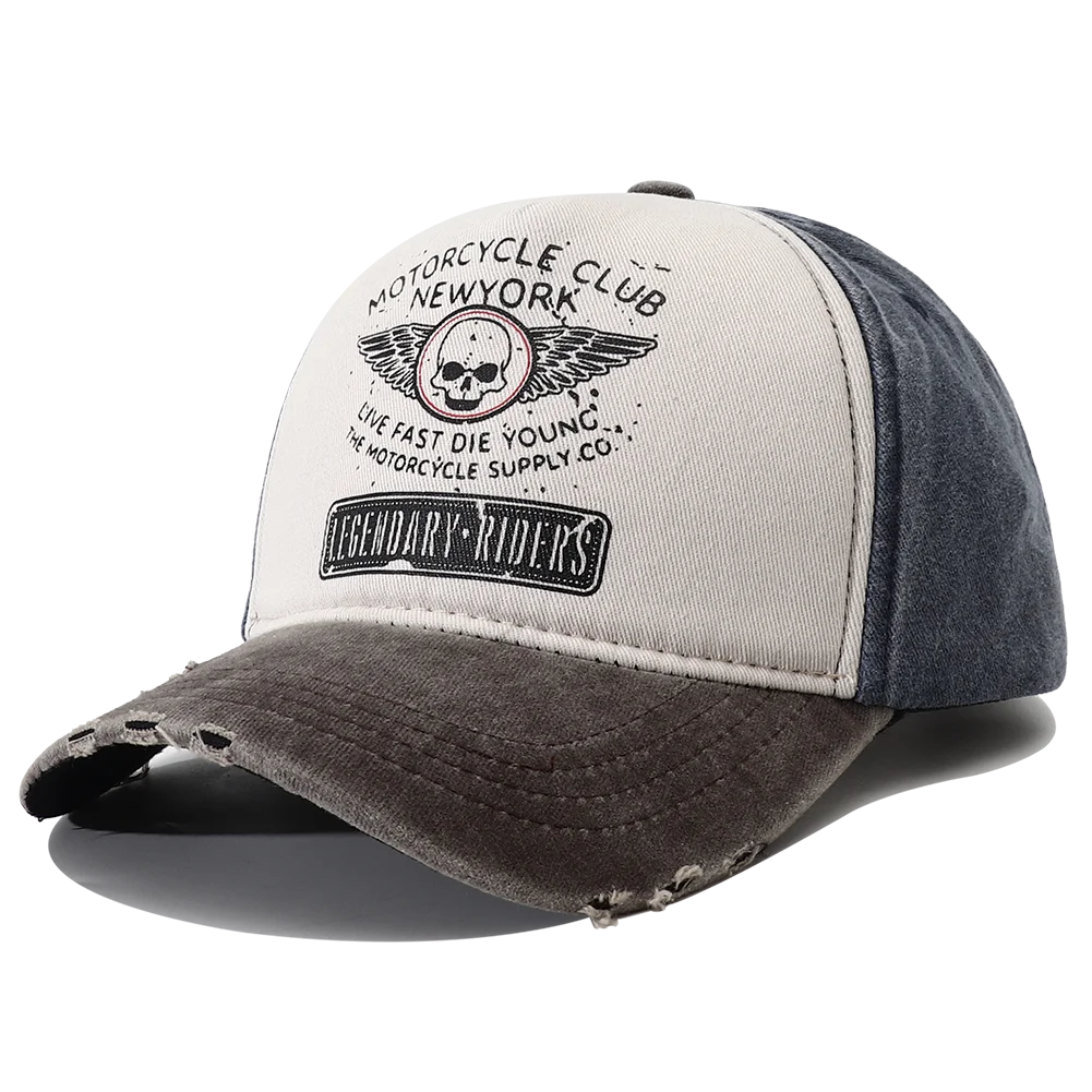 New Punk Motorcycle Cap Casquette Femme Skull Print 5 Panel Baseball Hat Hip Hop New York