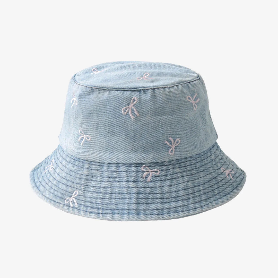 Emboridery Denim Bucket Hat Summer Travel Beach Sun Hats  for Women Men