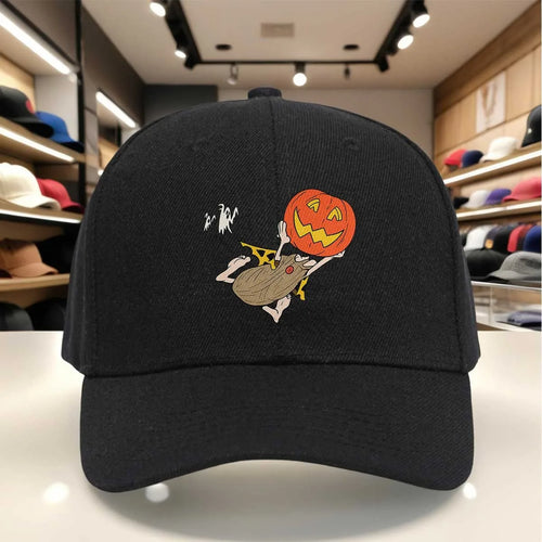 Baseball Cap with Pumpkin Head And Ghost
