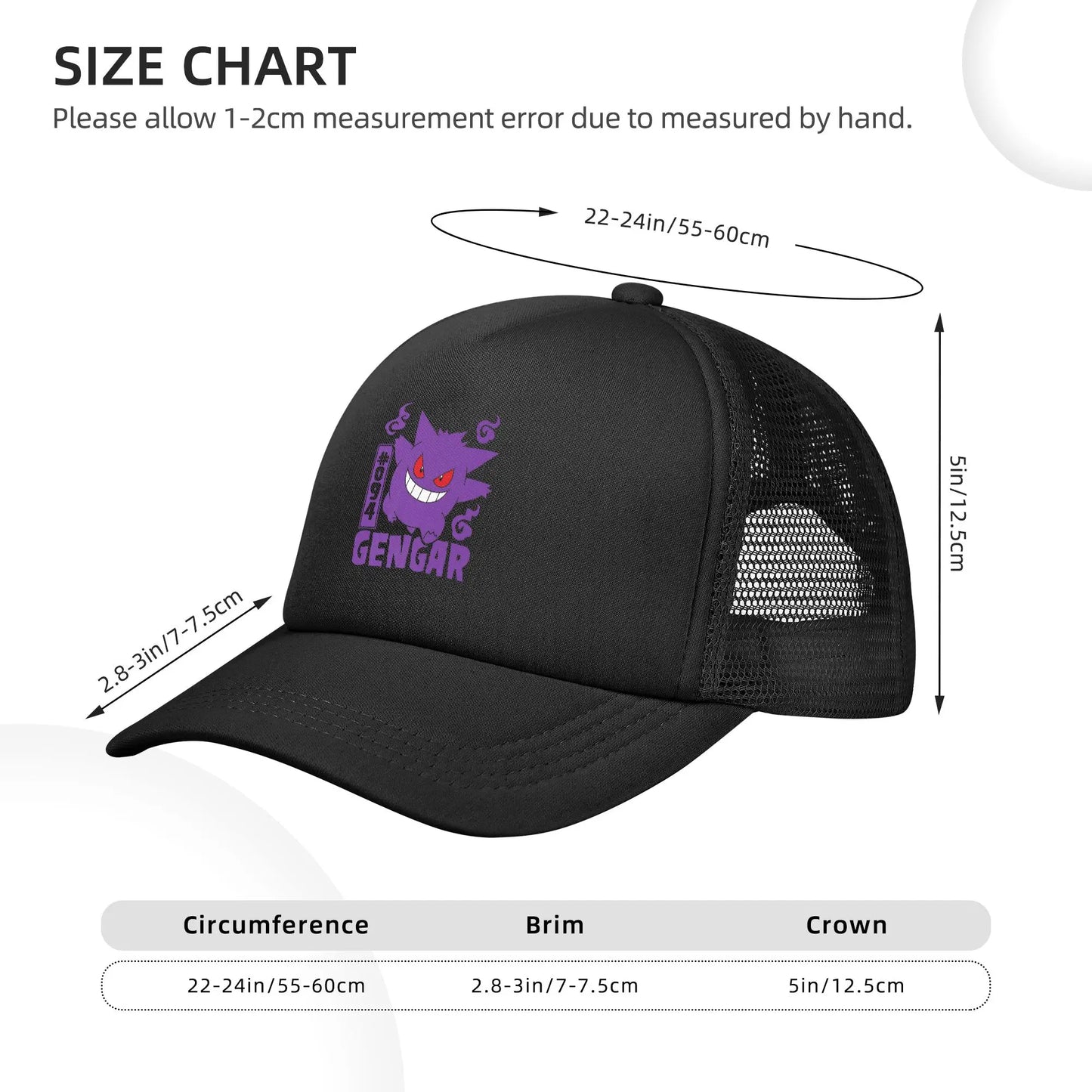 Unisex Pokemoned Gengar Trucker Hats Mesh Baseball Cap