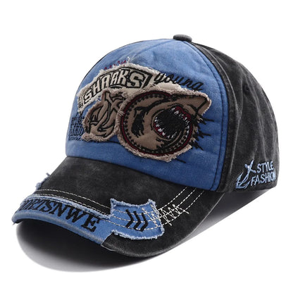 New Designer Vintage Shark Hat Embroidery Baseball Cap