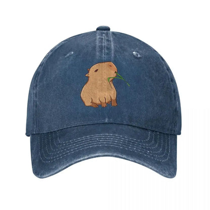 Vintage Capybara with A Leaf Eat Your Greens Baseball Caps
