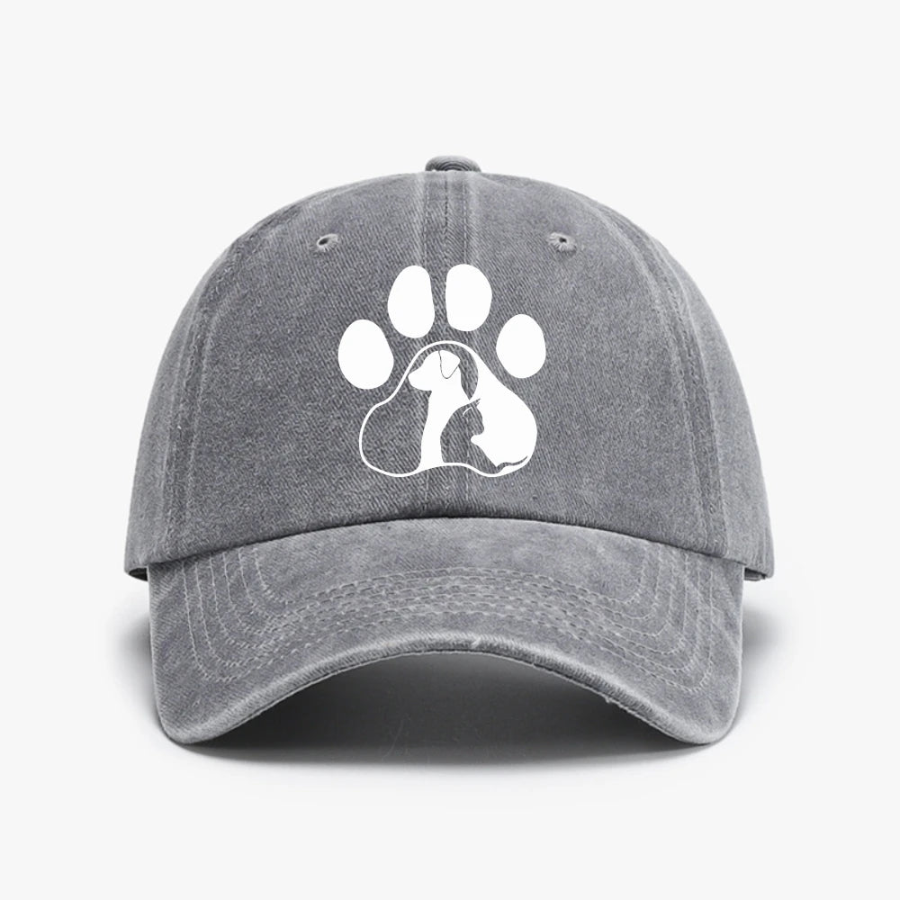 Dog Paw Print Washed Baseball Cap