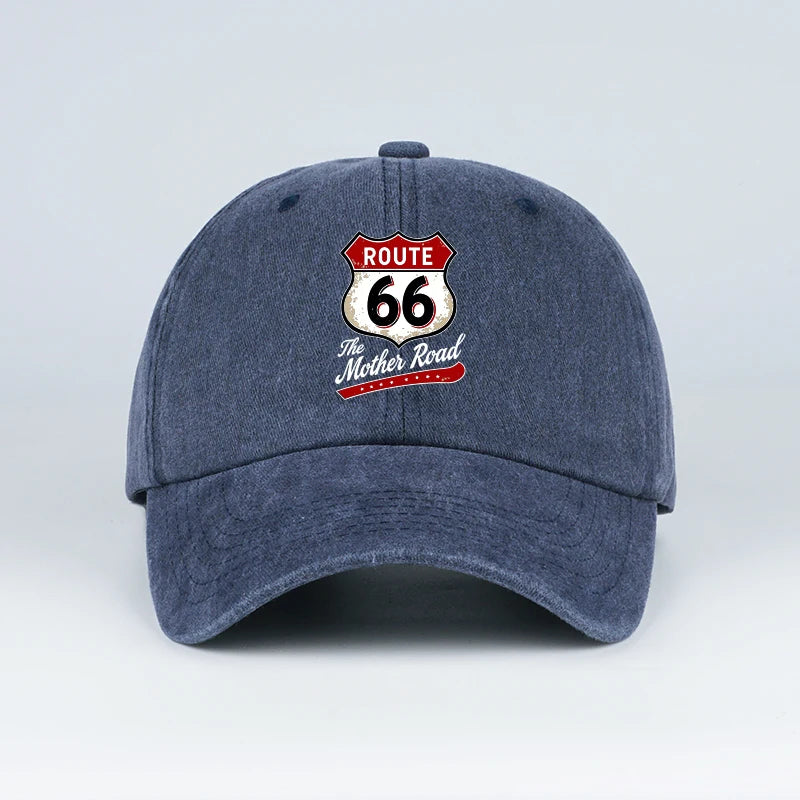 Vintage Route 66 "The Mother Road" Print Washed Baseball Cap