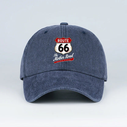 Vintage Route 66 "The Mother Road" Print Washed Baseball Cap