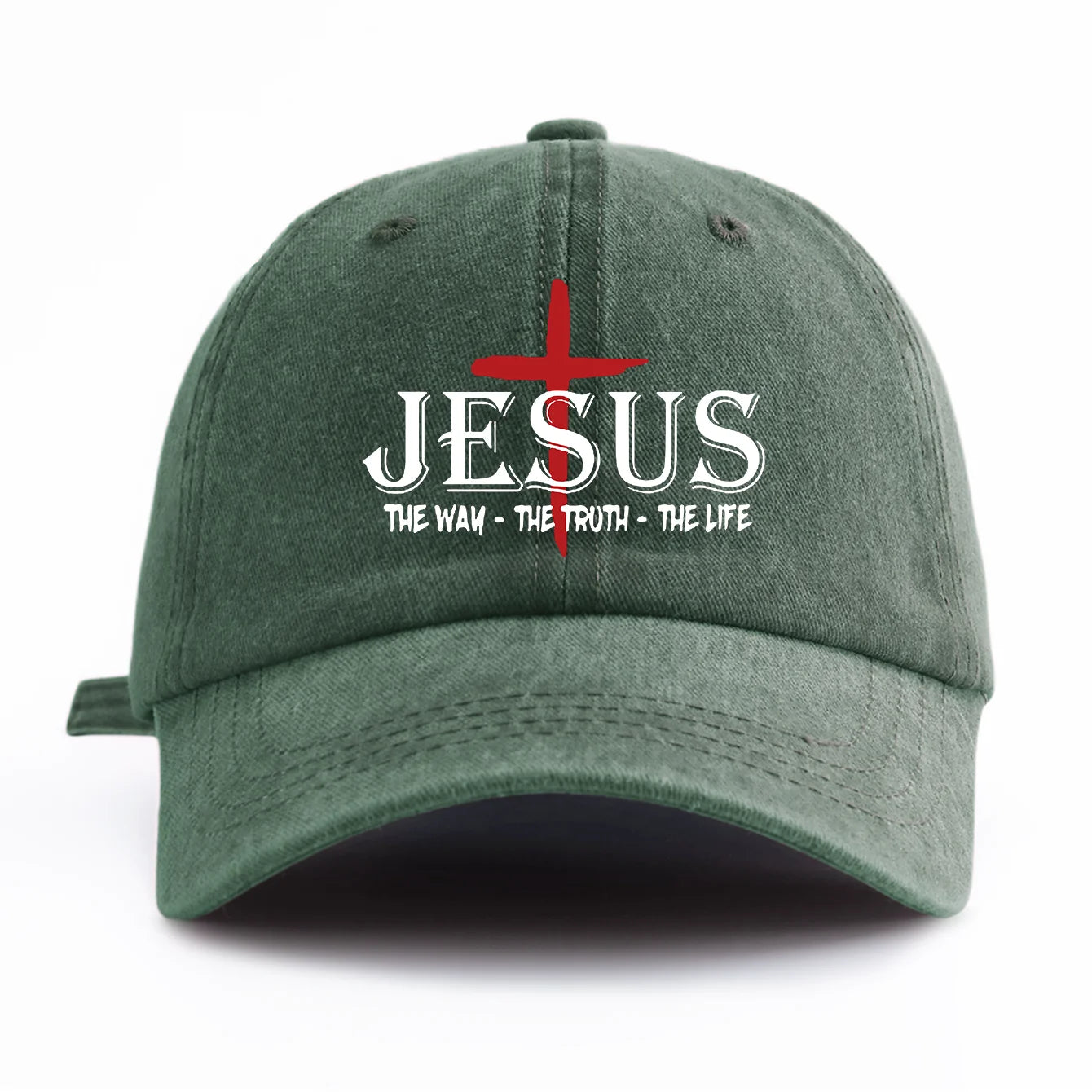 JESUS CROSS Print Washed Baseball Cap