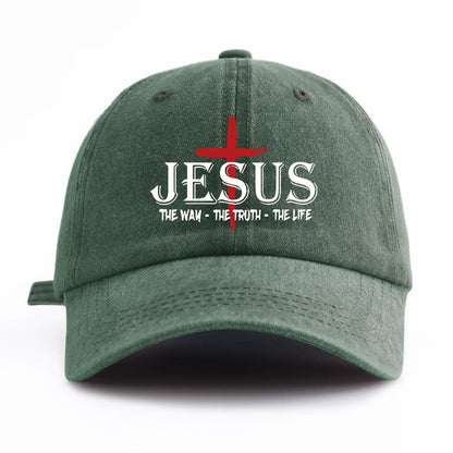 JESUS CROSS Print Washed Baseball Cap
