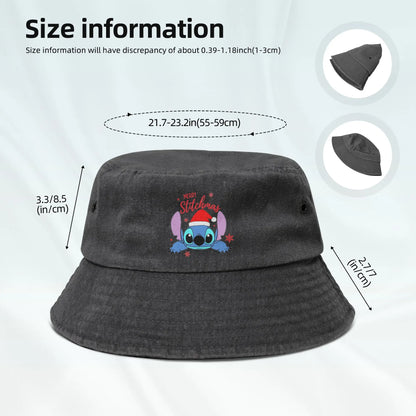 Women Bucket Hat Santa Little Helper Stitch Merry Christmas Beach Hatwear