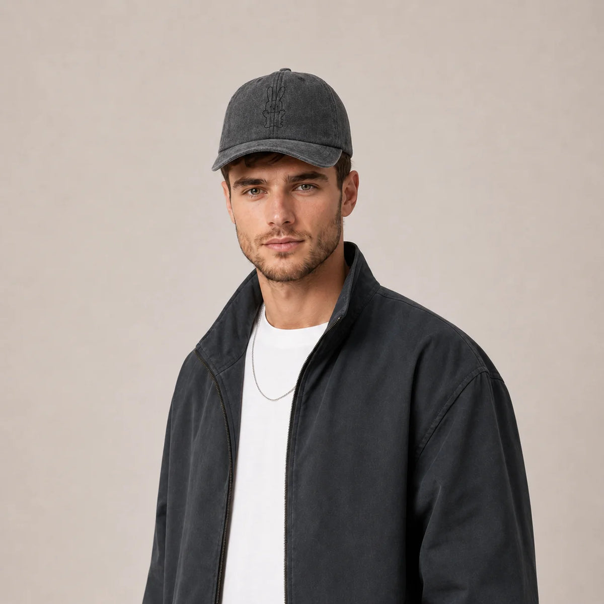 Rabbit Peace Sign Washed Baseball Cap