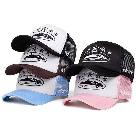Five Star Embroidered Cotton Mesh Hat Men's Trendy Retro Baseball Hat