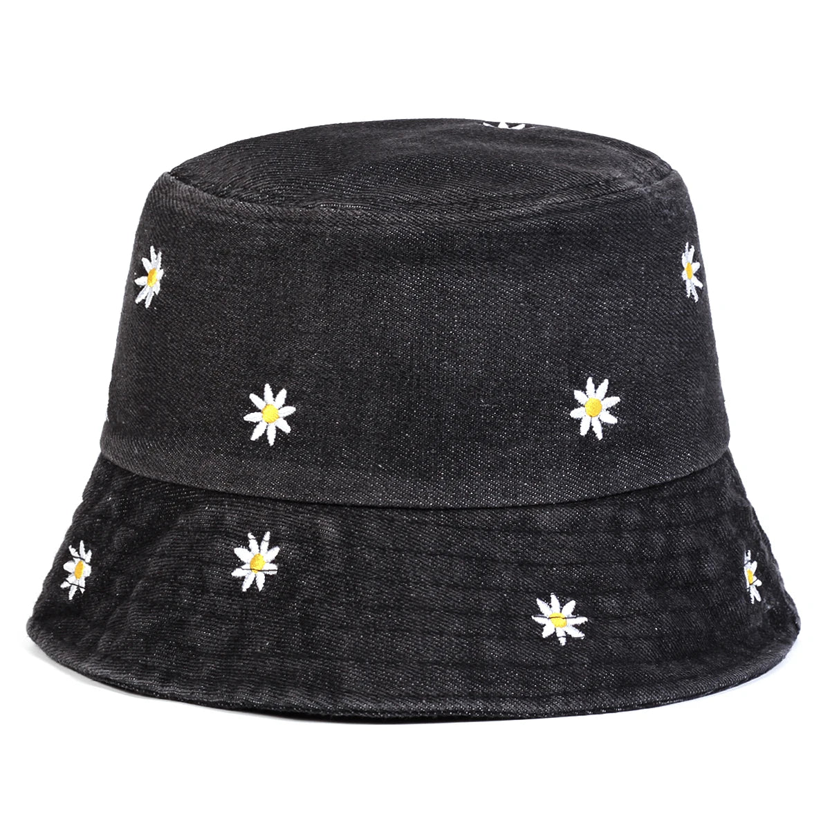 Unisex Daisy Embroidery Denim Bucket Hats
