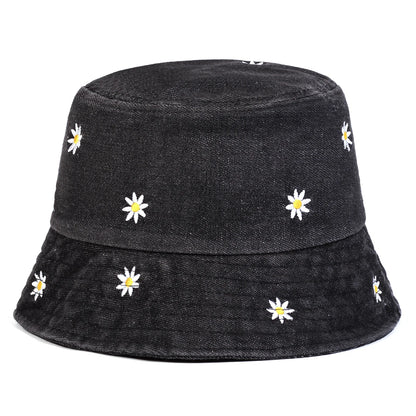 Unisex Daisy Embroidery Denim Bucket Hats