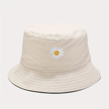 Unisex Daisy Print Bucket Hat - Black/Yellow Reversible Sun Hat