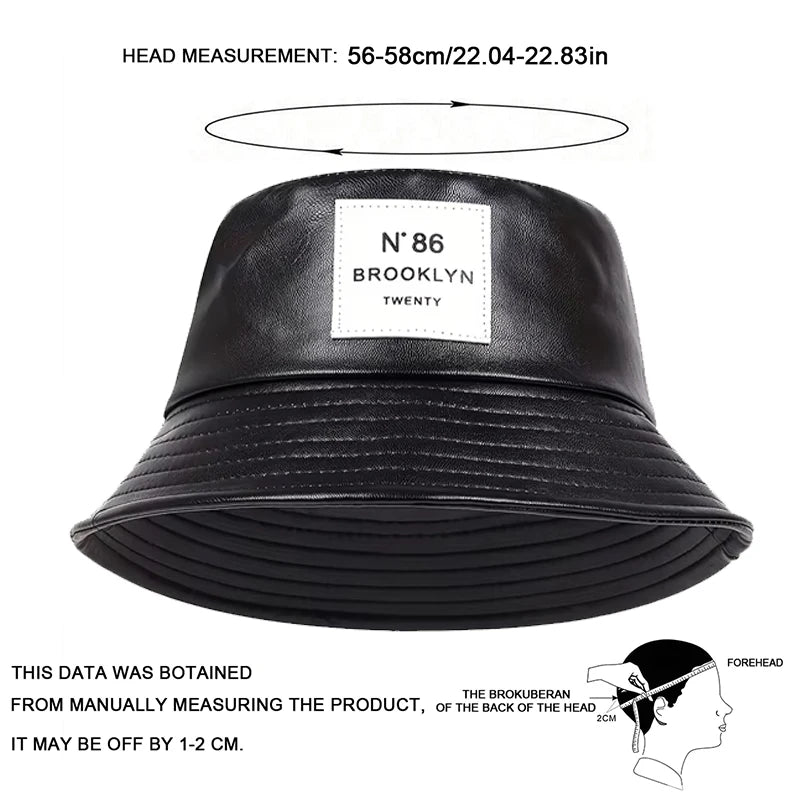 Unisex Brooklyn Panama Bucket Hat PU Leather Fisherman Hat For Men Women
