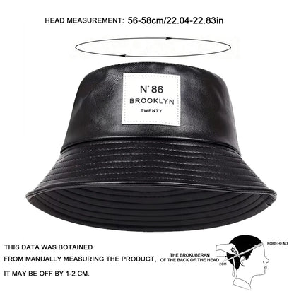 Unisex Brooklyn Panama Bucket Hat PU Leather Fisherman Hat For Men Women