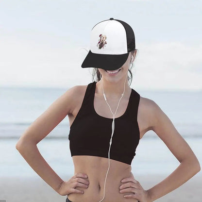 Playful Chibi Demon Fan Mascot Mesh Baseball Cap