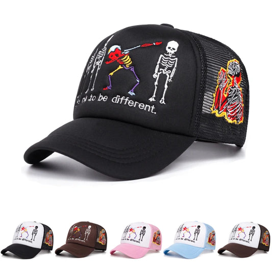 Five Skeleton Side Prayer Embroidery Trendy Retro Hip Hop Hat Men Baseball Hat