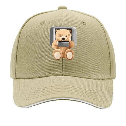 Kawaii Pixel Bear Computer Screen Cute Retro Art Baseball Cap