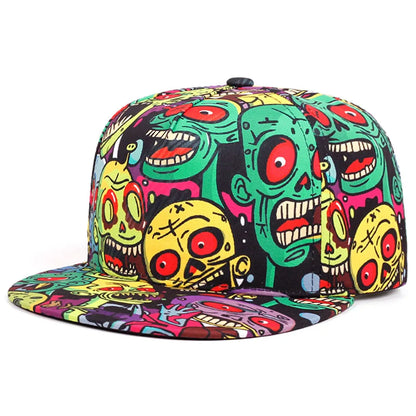Flat Brimmed Hat Printed Skeleton Street Skateboarding Hip Hop Hat Snapback Hat