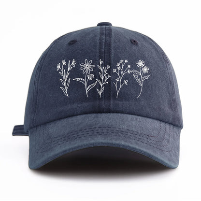 Flowers Print Washed Baseball Cap for Adults