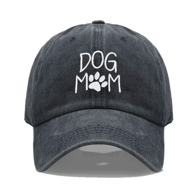 Vintage Washed Cotton DoG MOM Embroidery Baseball Cap For Men Women