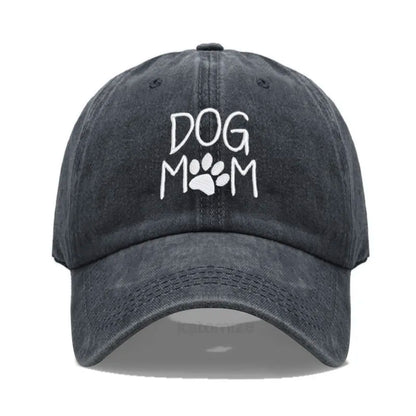 Vintage Washed Cotton DoG MOM Embroidery Baseball Cap For Men Women