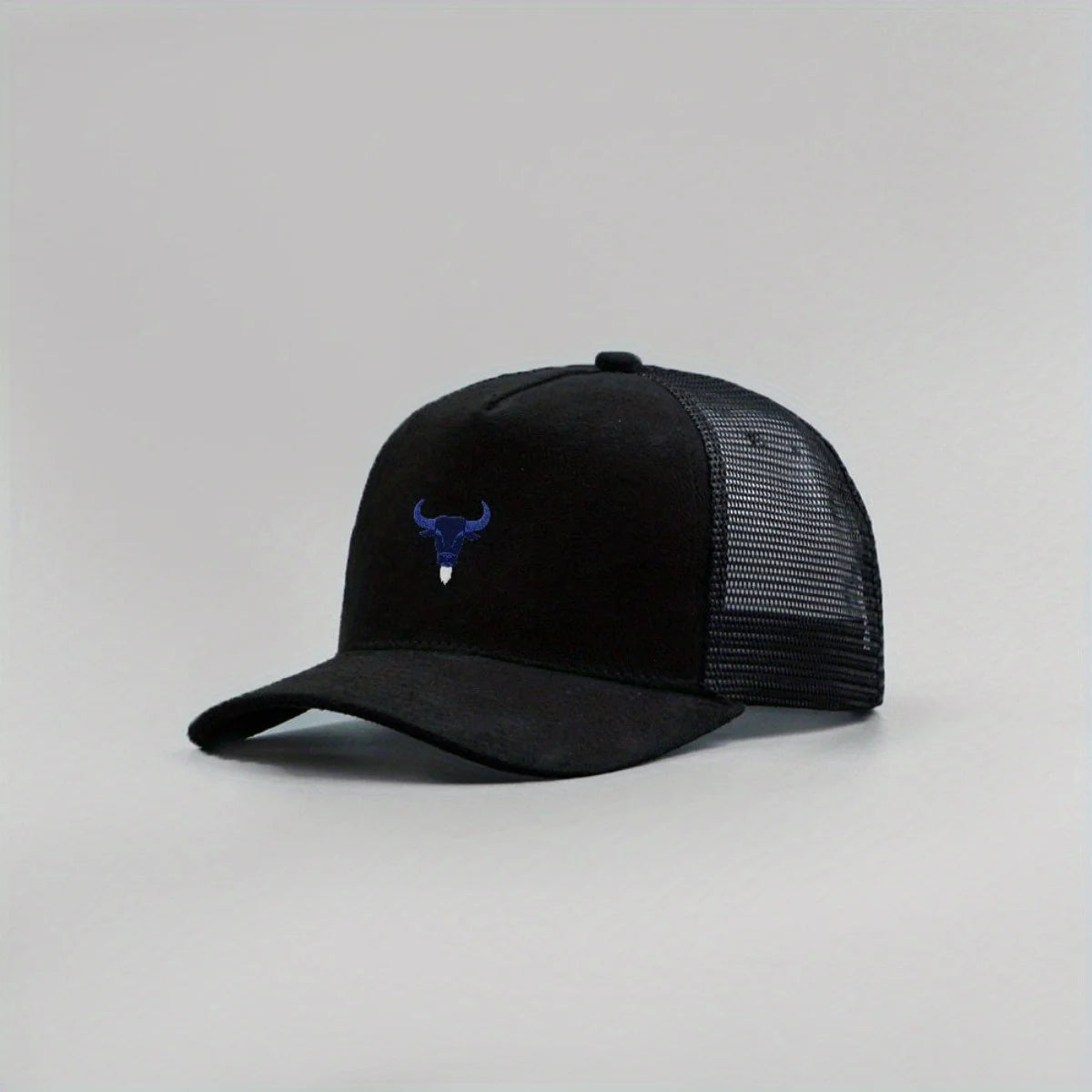 Blue Bull Head Print Unisex Mesh Suede Baseball Hat
