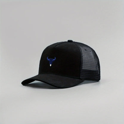 Blue Bull Head Print Unisex Mesh Suede Baseball Hat